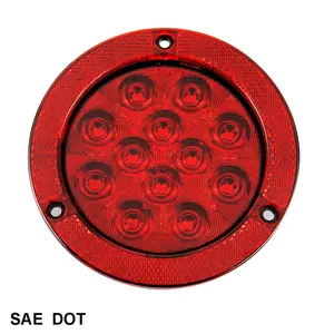 4 inch Round LED Light Stop/Tail/Turn, Flange Mount w/Reflex Ring semi truck and trailer tail lights