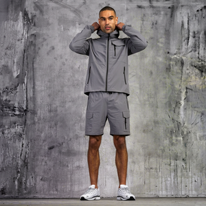 Men's Custom Lightweight Hooded Windbreaker Set with <b>Hoodie</b> And Shorts Outdoor <b>Running</b> Sportswear Casual Two Piece Tracksuit Set - Product Image 1