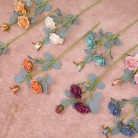 Rose artificielle à trois têtes en soie, fleur artisanale pour la décoration intérieure, arrangement de mariage, décoration de table, fête des Mères