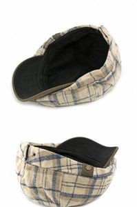 Gorro Cálido de Invierno para Hombre y Mujer, Gorra Octogonal Estilo Británico Vintage a Rayas y Cuadros con Forro Polar - Product Image 5