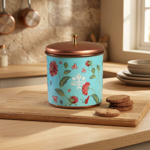 Turquoise Floral copper Food <b>Container</b> With Lid Round Bohemian Design <b>Storage</b> Jar <b>For</b> <b>Kitchen</b> Use - Product Image 2