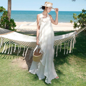 Nouvelle <span class=keywords><strong>Robe</strong></span> d'été élégante à col halter, coupe ajustée, avec fleurs en relief, pour la <span class=keywords><strong>plage</strong></span> et les vacances, pour femmes - Product Image 1