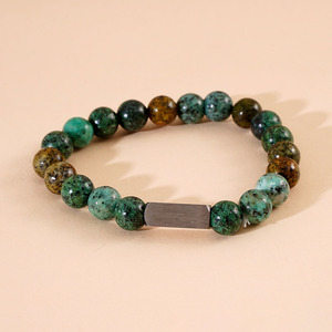 Custom Engrave <strong>Logo</strong> Stainless Steel Rectangle Charm Stretch Healing Natural Stone <strong>Beaded</strong> <strong>Bracelet</strong> - Product Image 3