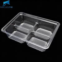 Barquette alimentaire jetable en plastique PET transparent à 4 compartiments pour l'emballage de desserts et de pâtisseries