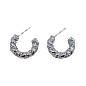 <b>Crystal</b> Hoop <b>Earrings</b> 316L Stainless Steel PVD Gold Plated Twisted Design <b>Studs</b> For Women Jewelry - Product Image 1