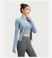 Ensemble 3 pièces de vêtements de sport pour femme, motif écossais, effet seconde peau, séchage rapide, avec veste zippée à taille haute et design avant sur la taille