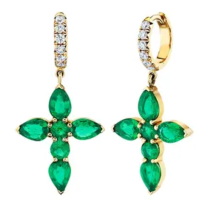 Gemnel fashion 18 karat gold plated emerald cross hoop earrings