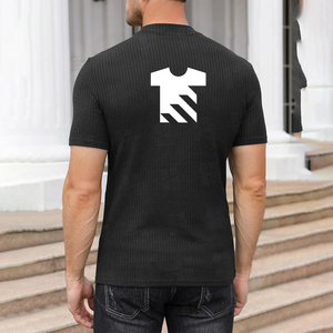 Camiseta de cuello redondo con logo personalizado, corte muscular, mezcla de algodón y spandex de alta calidad, suave y elástica, para hombre. - Product Image 4
