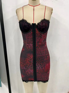 Robe de soirée courte Viviblook Z1230DS pour femme, imprimé léopard, corset, anneau en acier, boucle en os de poisson, coupe ajustée, patchwork - Product Image 6