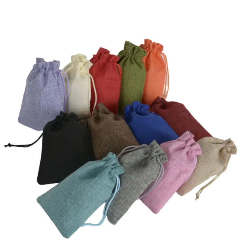 Double layer high quality Natural Linen drawstring Jewelry Pouch Jute bags burlap package for gift