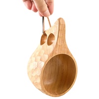 Tasse en bois Kuksa faite à la main, mug en bois avec poignées à 2 trous pour le café, le thé, le lait, le sac à dos, le camping, le bushcraft