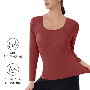 Sous-vêtements thermiques pour femmes, automne-hiver, long johns, grande taille, coussin de poitrine, une pièce, à porter à l'intérieur et à l'extérieur, haut à manches longues, soutien-gorge fin - Product Image 2