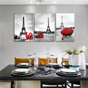 In và hoa hồng đỏ tường nghệ thuật phòng khách in kỹ thuật số phong Cách cảnh quan hiện đại HD vải tháp Eiffel - Product Image 3