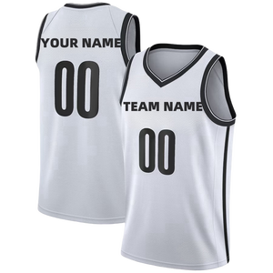 थोक जर्सी सिलाई/हॉट प्रेस टीम काले सफेद ग्रिफिटी रंग कढ़ाई टीम नाम कस्टम बास्केटबॉल जर्सी - Product Image 2