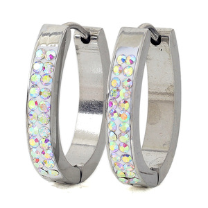 Pendientes de Aro de Acero Inoxidable con Engaste de Canal de Cristales de Una Sola Fila de 4 mm, en Acero Blanco, Oro Blanco y Acero AB, Joyería de Moda - Product Image 3