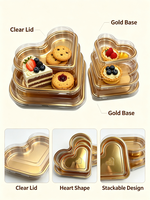 Plateau à dessert en forme de cœur doré métallique avec couvercle en PET transparent, emballage alimentaire de qualité supérieure pour gâteaux, pâtisseries, chocolats, truffes, boîte cadeau - OEM personnalisé
