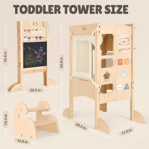 Tour d'apprentissage pliable <span class=keywords><strong>4</strong></span>-en-1 Tabouret d'aide à la cuisine pour tout-petits avec tableau noir Tour Montessori en <span class=keywords><strong>bois</strong></span> pour 1 à 6 ans - Product Image 6