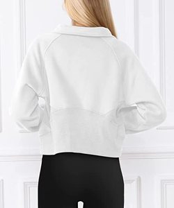 Femmes demi fermeture éclair court pull sweat polaire quart fermeture éclair à capuche vêtements d'hiver pull pouce trou décontracté tissé - Product Image 4