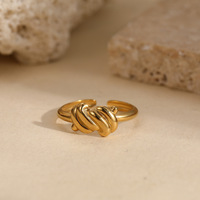 Bague ajustable en acier inoxydable plaqué or 18 carats, étanche, style coréen, avec nœud entrelacé double ligne, pour femme