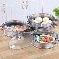 Hot Sale Dampfer Herd Bratpfanne mit Glas deckel Doppels ch ichten Edelstahl Dampf garer Hot Pot
