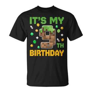 T-shirt avec numéro de joueur pixelisé « C'est mon 9e anniversaire » pour enfants, à porter lors de fêtes d'anniversaire - Product Image 1