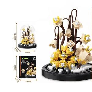 Kit de construction de fleurs en blocs DIY avec dôme anti-poussière, décoration d'espace <span class=keywords><strong>zen</strong></span>, modèle de micro-paysage créatif, ornement pour la maison ou le bureau - Product Image 1