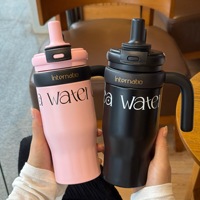 Termo de plástico ecológico portátil de gran capacidad, taza de café de celebridad de Internet para estudiantes, mango de oficina avanzado Simple