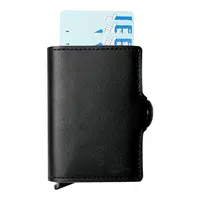 ป๊อปอัพ RFID การปิดกั้นโลหะที่เรียบง่ายกรณีบัตรอลูมิเนียมที่กำหนดเองหนังผู้ถือบัตรเครดิตกระเป๋าสตางค์