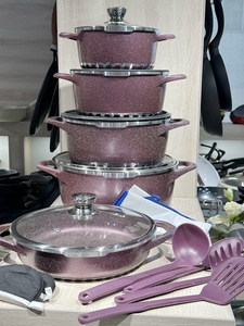 Set di Pentole da Cucina Economico da 17 Pezzi, Casseruola Antiaderente in Alluminio Pressofuso Effetto <span class=keywords><strong>Granito</strong></span> ad Alta Capacità con Coperchio in Vetro - Product Image 2