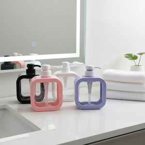 Bouteille en plastique PET avec pompe, prête à être expédiée, 300/500 ml |   Emballage carré rechargeable et étanche pour soins de la peau avec design sérigraphié - Product Image 2