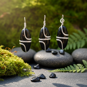Natural <b>Black</b> Obsidian Pendant Love Style Oval Shaped Agate Carved with Wire <b>Wrap</b> Semi-Precious Gemstone Jewelry - Product Image 3