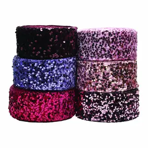 Cintas de lentejuelas de terciopelo multicolor al por mayor, lazo para el pelo, cinta de lentejuelas para accesorios para el cabello, fabricación artesanal