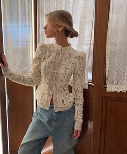 Camicette da donna a maniche lunghe traspiranti con colletto rialzato in pizzo da donna - Product Image 2