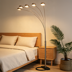 Lampe sur pied moderne et créative 4888SN à 5 arcs, design contemporain, corps de lampe en métal, abat-jour en forme de paon, utilisation en chambre à coucher, salon, LED chaude - Product Image 2