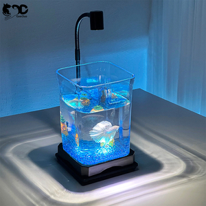 Geerduo Simple Style Classic Aquarium Equipment Versatile Tabletop Betta <strong>Acrylic</strong> <strong>Fish</strong> <strong>Tank</strong> with LED Light