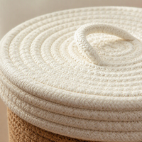 Panier de rangement rond en corde de coton tressé à la main, style pastoral, avec poignée et couvercle, capacité de 3 à 6 L, pour organiser les cosmétiques et les articles divers