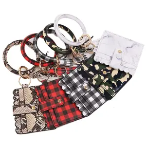 Hot Sale Leopard PU Leathers Bags Bangle Key ring PU leather Tassel Wristlet Wallet Keychainkeychain Bracelet