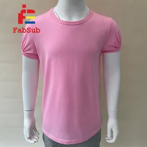 Sublimation Shirts Kids 100 Polyester Color Shirts Puff Sleeve Girl' S Solid Pastel Color Shirts For Sublimation Printing