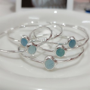 Ensemble de bijoux fins pour femmes en argent pur S925, collier en aquamarine, bracelet en perles d'argent cassé, bague superposée, forme ovale, naturel - Product Image 3