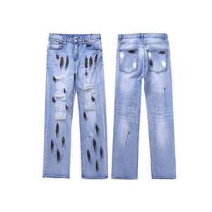 <span class=keywords><strong>Trapo</strong></span> pintado con aerosol con agujeros Hombres Jeans Denim Tapered Custom Baggy Jeans Quality Jeans - Product Image 3