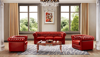 Sofá Chesterfield de Cuero Amarillo de 3, 2 y 1 Plazas, Cómodo, Hecho en China, para Apartamento
