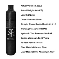 Bouteille d'air comprimé HPA en fibre de carbone TUXING ODM OEM 0,58L 0,7L pour paintball PCP, cylindre de gaz composite enveloppé 300 bars 4500 psi 30 MPa