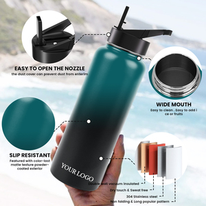 Light Blue 32 Oz Insulated Water Bottle With Straw Stainless Steel Sports Water Cup Double Walled Travel Thermal Mug - Product Image 2