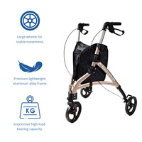 Déambulateur à trois roues en acier carbone pour personnes âgées, léger, durable, aide à la mobilité, rangement facile, voyage sécurisé, utilisation hospitalière, classe I