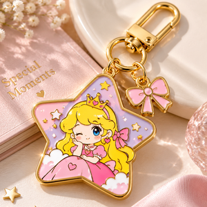 Porte-clés en métal personnalisé Princesse Étoile, mignon dessin animé fille, mousqueton en alliage de zinc, cadeau promotionnel fait main OEM ODM - Product Image 2