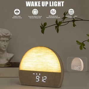 Haut-parleur sans fil en tissu avec <span class=keywords><strong>radio</strong></span> FM, lumière de réveil au lever du soleil et bruit blanc, son de la nature, réveil pour cadeau, haut-parleur musical - Product Image 1