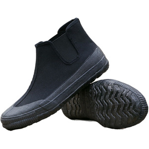Chaussures de travail montantes en toile et caoutchouc pour hommes, noires, antidérapantes, respirantes, à talon bas, de sécurité, pour la construction et l'extérieur - Product Image 5