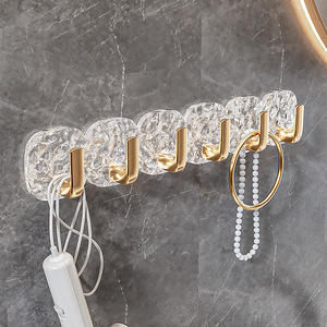 Glacier Pattern Wall Hooks Adhesive Punch Free For Kitchen Bathroom Storage Rack Mounting Silver Gold Milky White Rectangle - Product Image 1