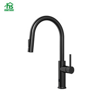 Meilleure vente robinet de cuisine à poignée unique à montage sur pont noir mat capteur sans contact en acier inoxydable 304 fonction eau chaude et froide