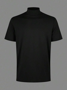 Men's solid color stand-up collar short-sleeved casual T-shirt, autumn clothing factory, customization available.F10 - Product Image 3